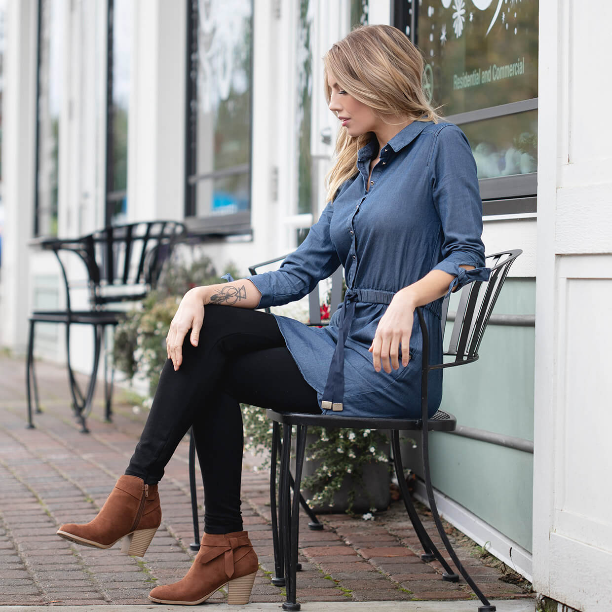 denim dress in winter