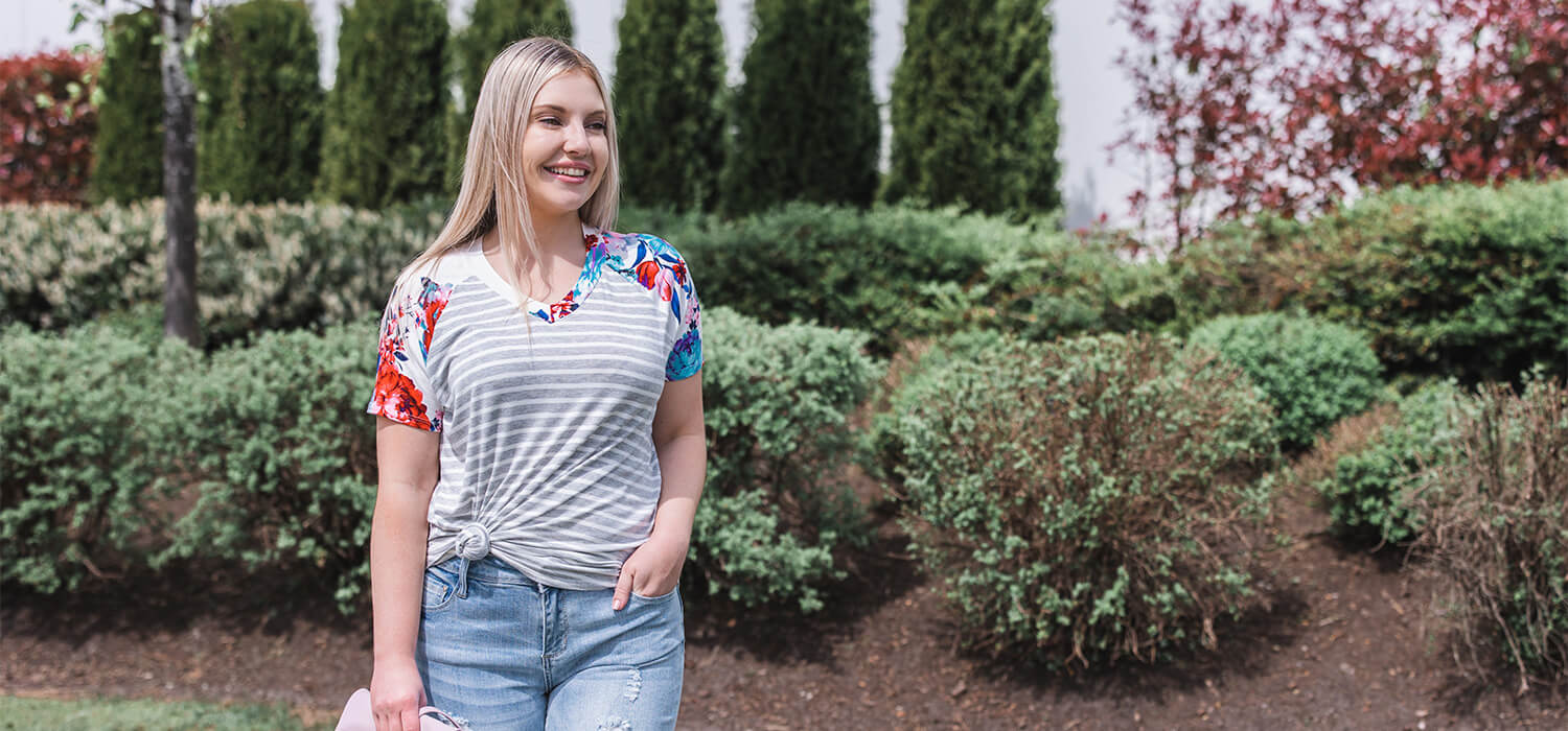 Silver Icing Floral Striped Tee